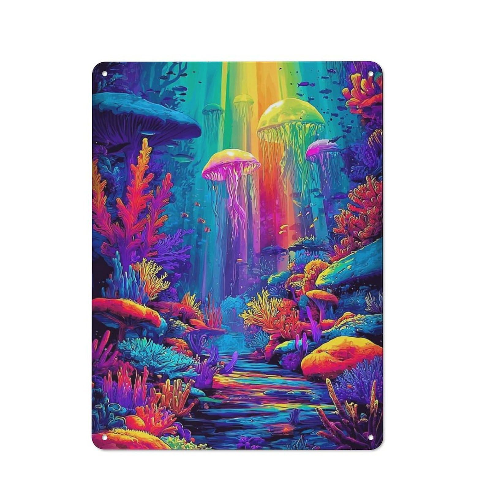 Junmoney Underwater Rainbow Paradise Retro Metal Sign 40X30cm, Garage Style Shed Wall Plaque For Garage, Hobby Room, Office Or Man Cave
