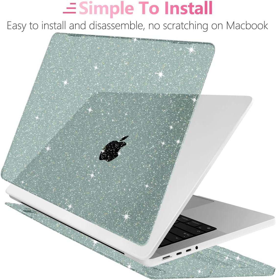 Batianda for M4 New MacBook Pro 14 inch Case 2024 2023 2021 Release M3 M2 M1 Pro/Max Chip Model A3403/A2918/A2992, Plastic Crystal Clear Hard Shell Case Keyboard Cover Screen Protector, Glitter Green