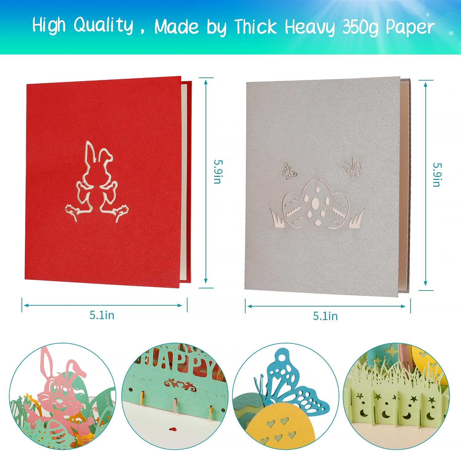 Kunyida 2 Pack Easter Greeting Cards with Envelopes 3d Cards Pop Up,Assorted Easter Eggs and Easter Bunny Pattern