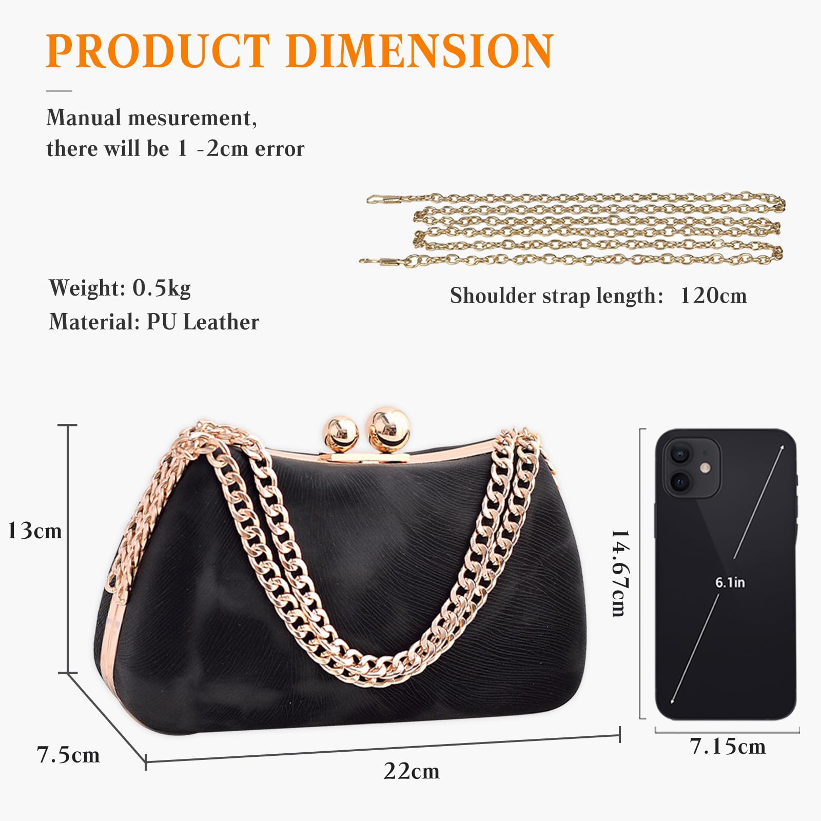 Borsetta da Sera da Donna Clutch in Marmo Pochette Piccolo con Catena Moda Borsa a Spalla Borsa Sposa Elegante Borsa a Tracolla Borse Messenger per Cocktail Ballo Cerimonia Festa Nero