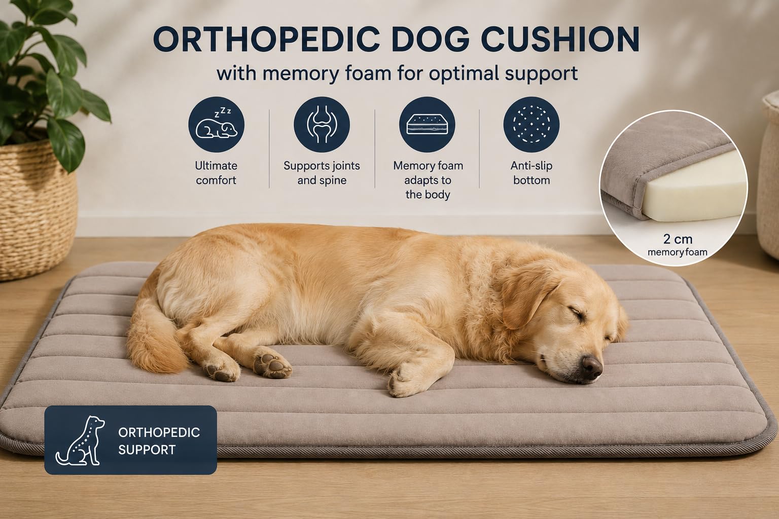 cuccia cane - cuscino ortopedico per cane e gatto in memory foam - cuscino Mador a forma di osso beige - lavabile - fondo antiscivolo - 70 x 50 cm - Flamingo