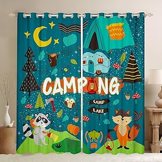 Erosebridal Happy Camping Curtains Camper Kids BlackoutÂ Curtains for Boys Teens Adult, Cartoon Rv Camping CurtainsÂ &Â Drapes Fox Cute Animal WindowÂ Curtains for Travel Trailers, 38'Wx45'L 2 Panels