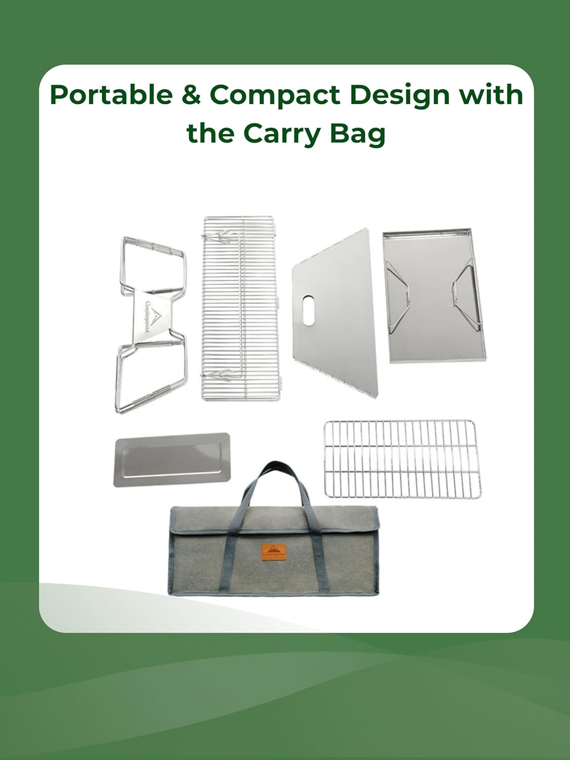 CAMPINGMOON Large Portable Campfire Fire Pit BBQ Grill Stainless Steel Foldable Collapsible Wood Burning Charcoal Grill for Heavy Duty Outdoor Cooking RV Camping, 20x13-inch, Carry Bag included MT-3