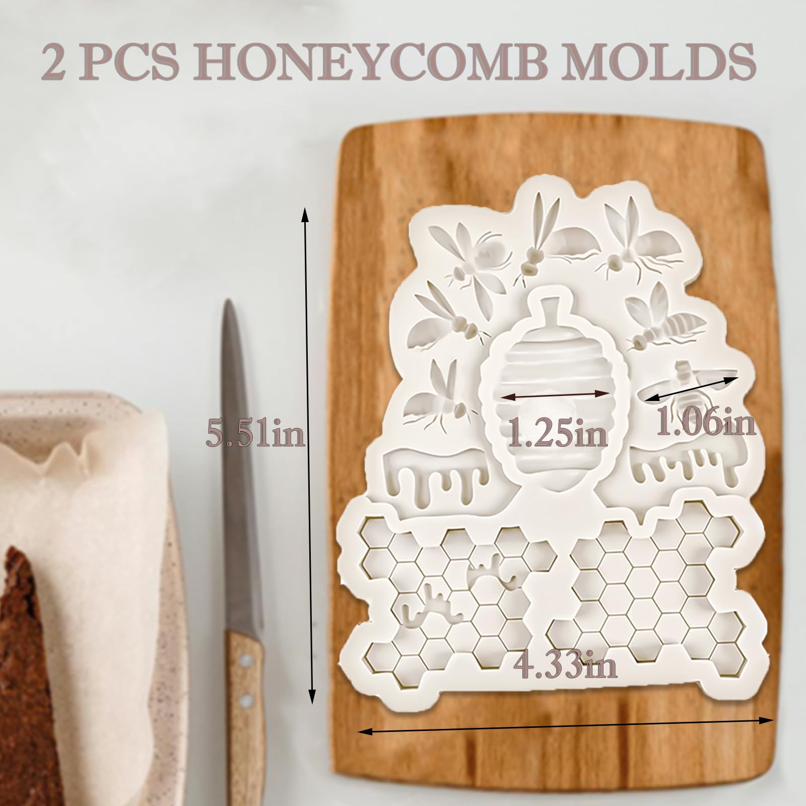 Moldes de silicona de panal de abeja de 12 cavidades (2 piezas) moldes de tubo de fondant con hueco 3D de colmena de caramelo molde de silicona para hornear, arcilla polimérica, decoración de pasteles