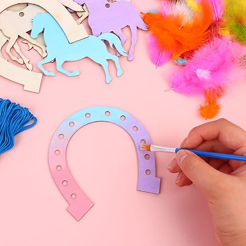 Miniatura 4 de RUIYELE 129 piezas de kits de manualidades de caballos de madera para niños, recortes de madera sin terminar, artes y manualidades de madera para
