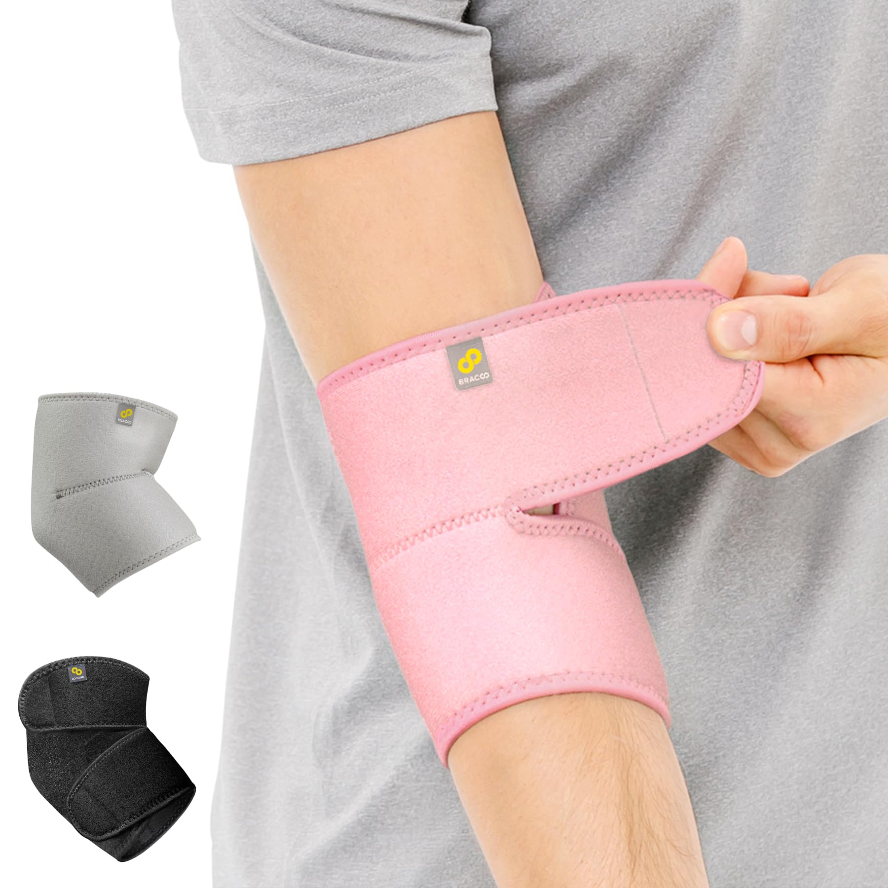 BRACOO Elbow Support Brace, Men Women, Adjustable Neoprene Support Sleeve for Tennis, Golf, Pickleball, Weightlifting, ES10 (Pink)