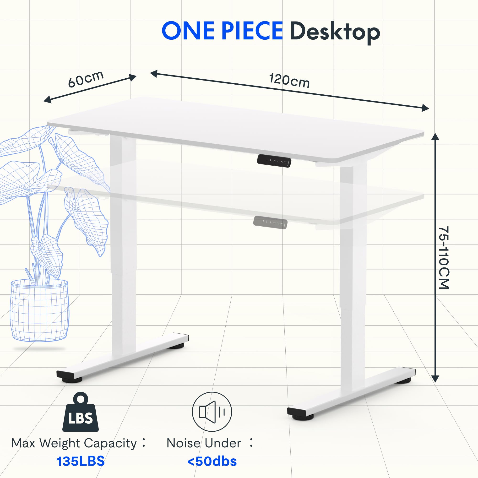 FLEXISPOT FQ Pro - Scrivania sollevabile elettrica, 120 x 60 cm, tavolo sollevabile con piano intero, retromarcia camoscio ostacoli, 4 funzioni di memoria, standing desk per ufficio e casa e