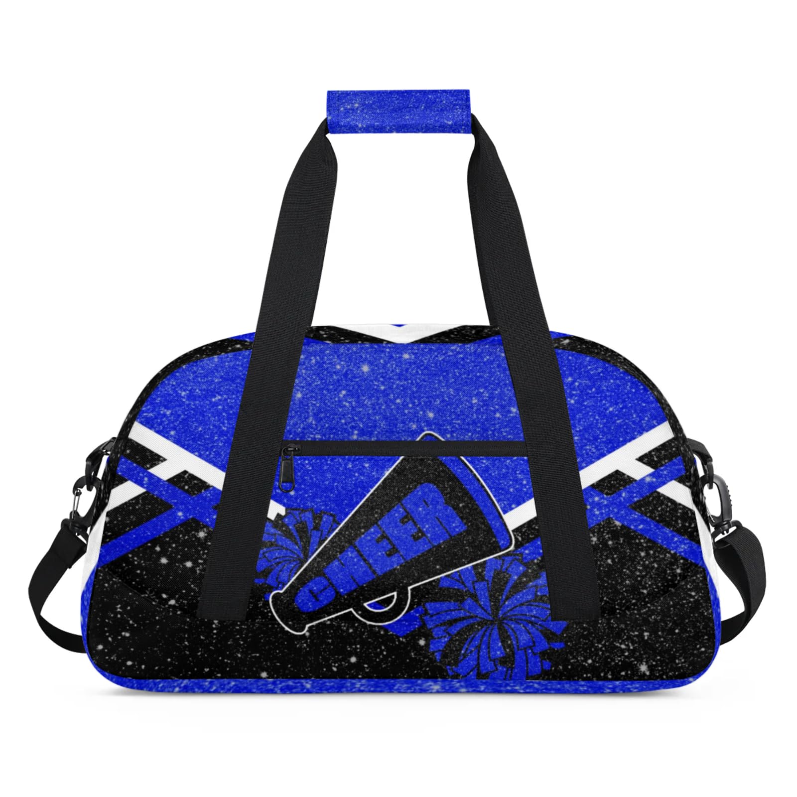 Cheer Duffle Bag Royal Blue with Glitters Effect - Cheerleading Travel Overnight Weekender Bag for Cheerleaders