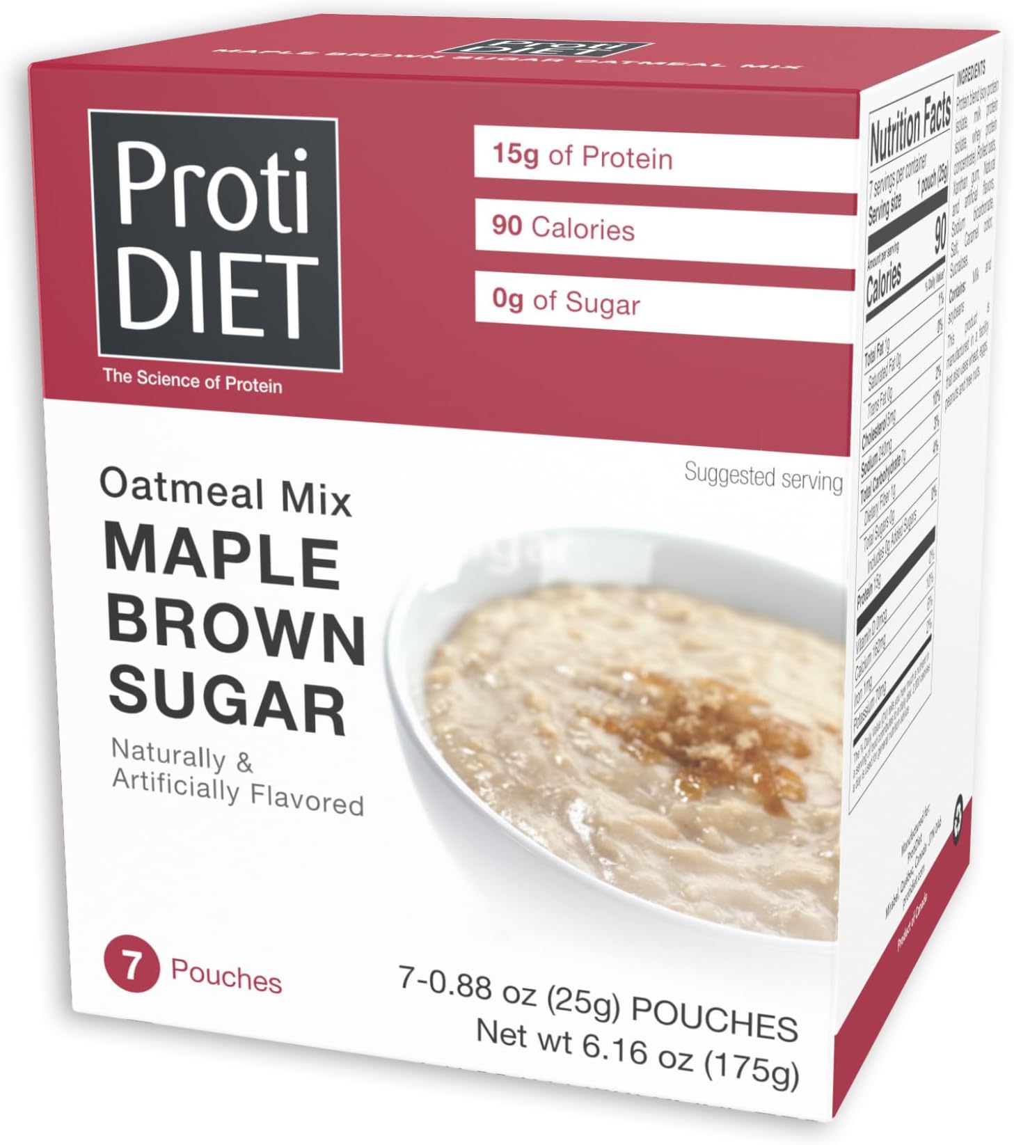 ProtiDIET High Protein Maple Brown Sugar Oatmeal - Sugar free Instant Oatmeal for a Healthy and Nutritious Breakfast, Packed with Essential Nutrients - 7 Count Box