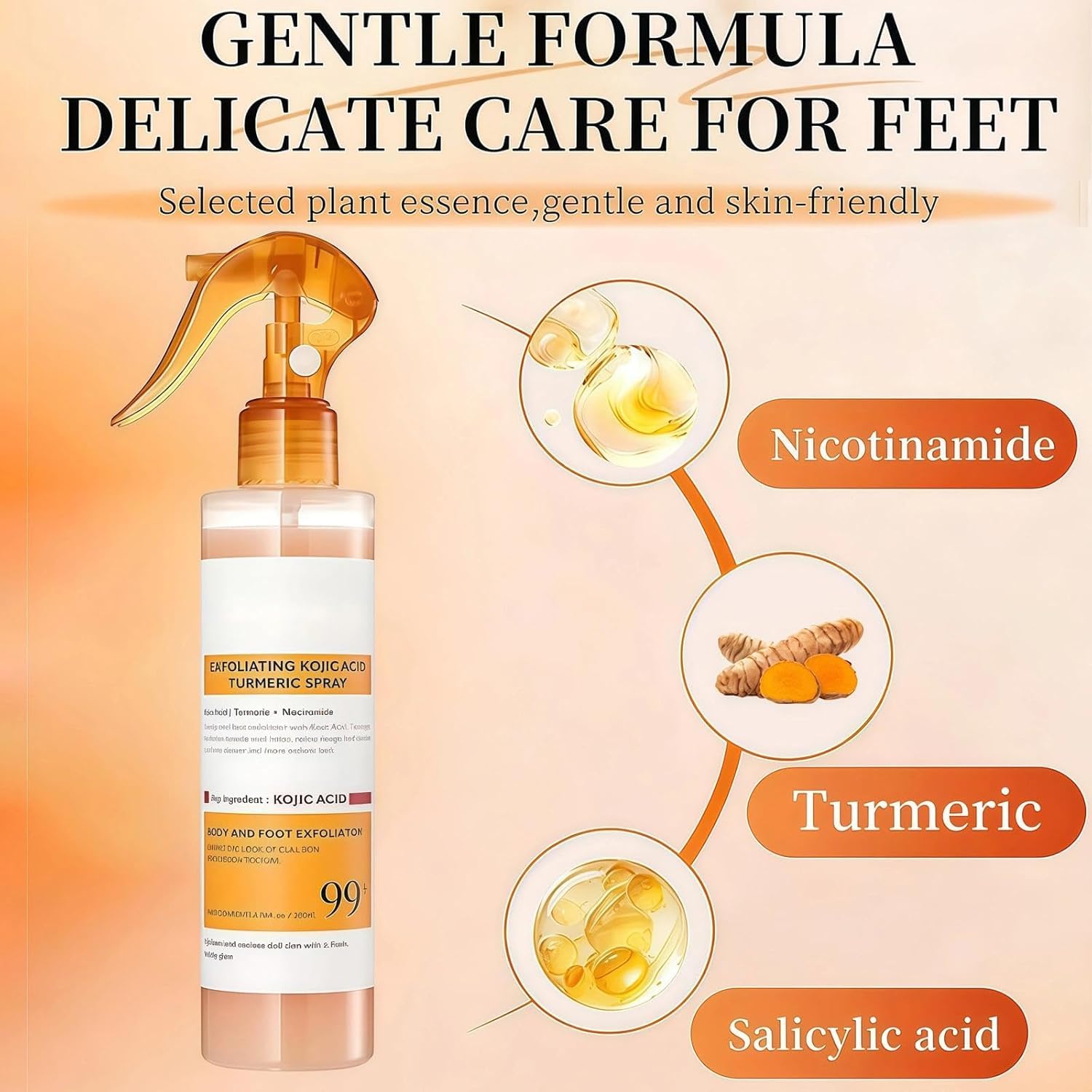 Spray corporal exfoliante con ácido kójico y cúrcuma: elimina suavemente las células muertas, ilumina y unifica el tono de la piel