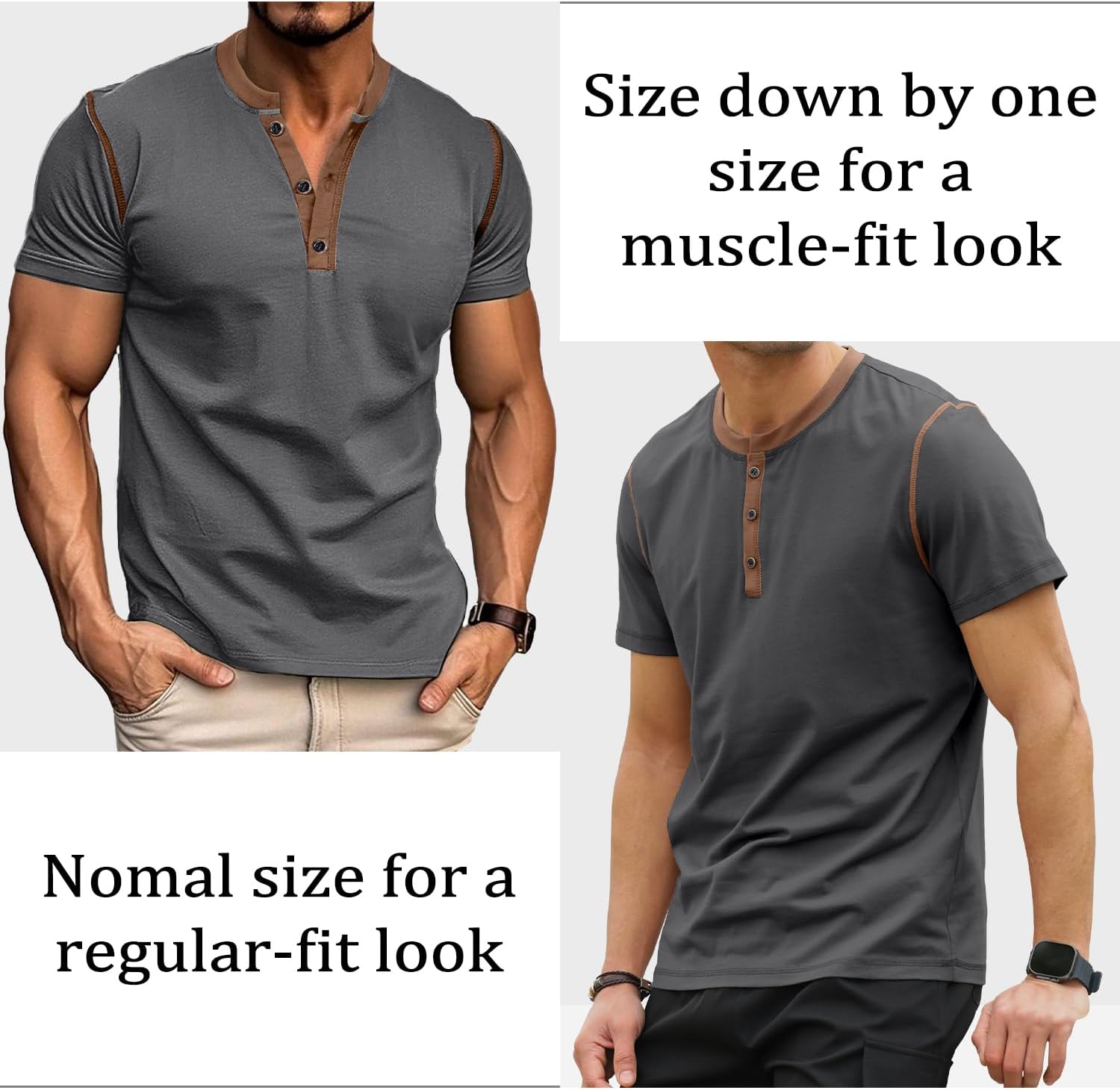 HOTake Men's Henley Shirts Short Sleeve Fitted Cotton Muscle T-Shirt with Button - Image 7