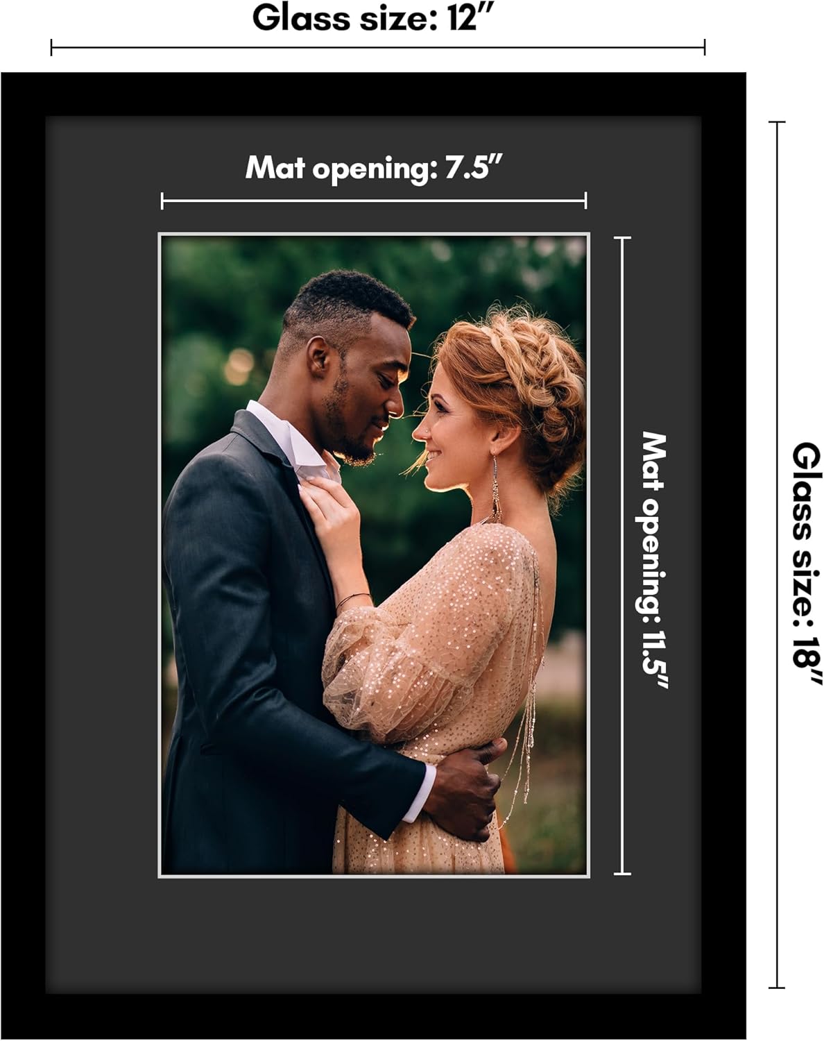 Americanflat 12x16 Picture Frame with Shatter-Resistant Glass - Use as 8x12 Picture Frame with Black Mat and White Trim or Display 12x16 Photo Without Mat - Signature Collection - Black
