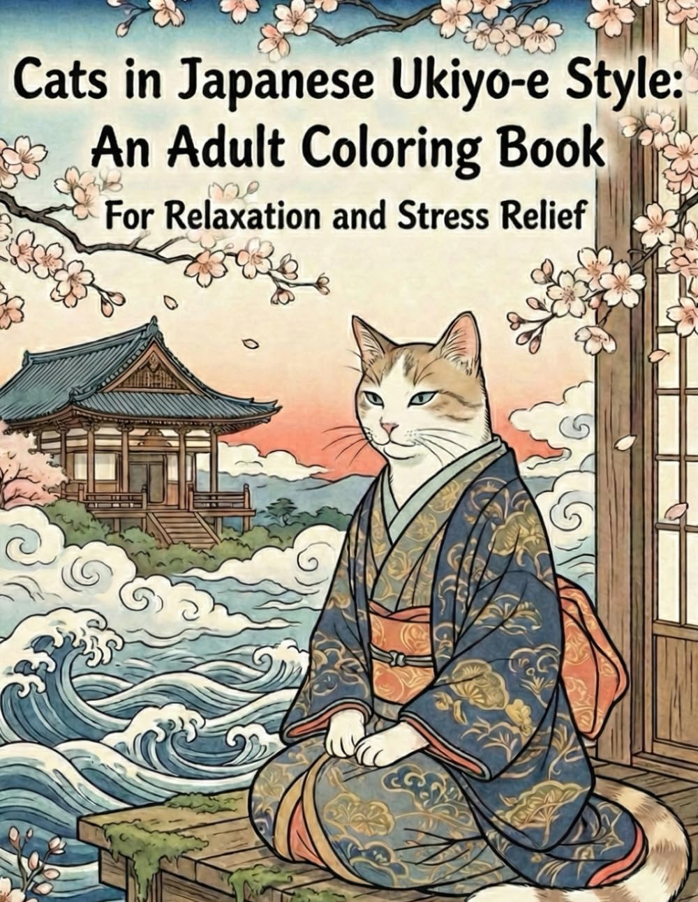 Cats in Japanese Ukiyo-e Style: An Adult Coloring Book: For Relaxation and Stress Relief