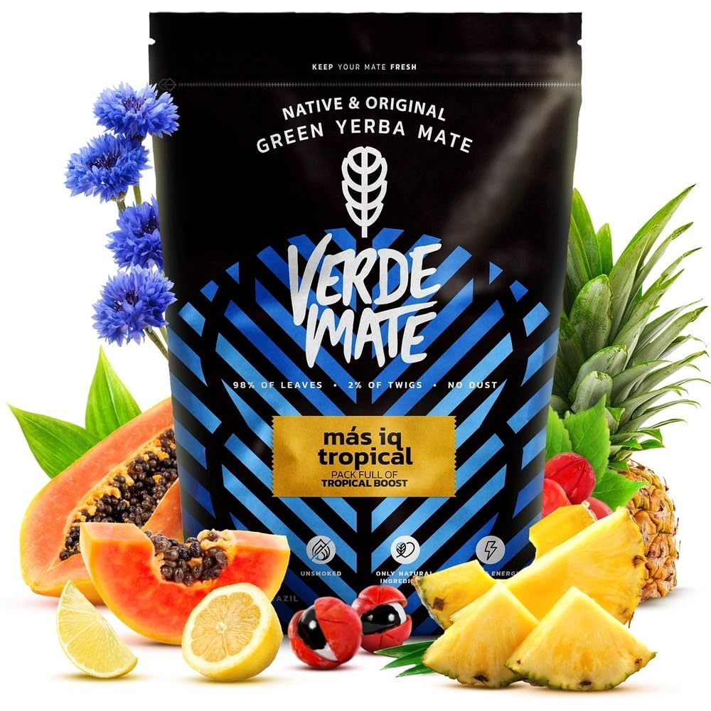Verde Mate Green Mas IQ Tropical 500 g - Yerba Mate con Guaranà, Ginseng e Frutta Esotica