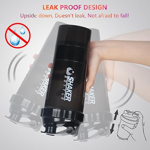 Miniatura 5 de VECH Botellas agitadoras para mezclas de proteínas, agitador de entrenamiento, botella de agua a prueba de fugas, antideslizante, 3 capas de torsión