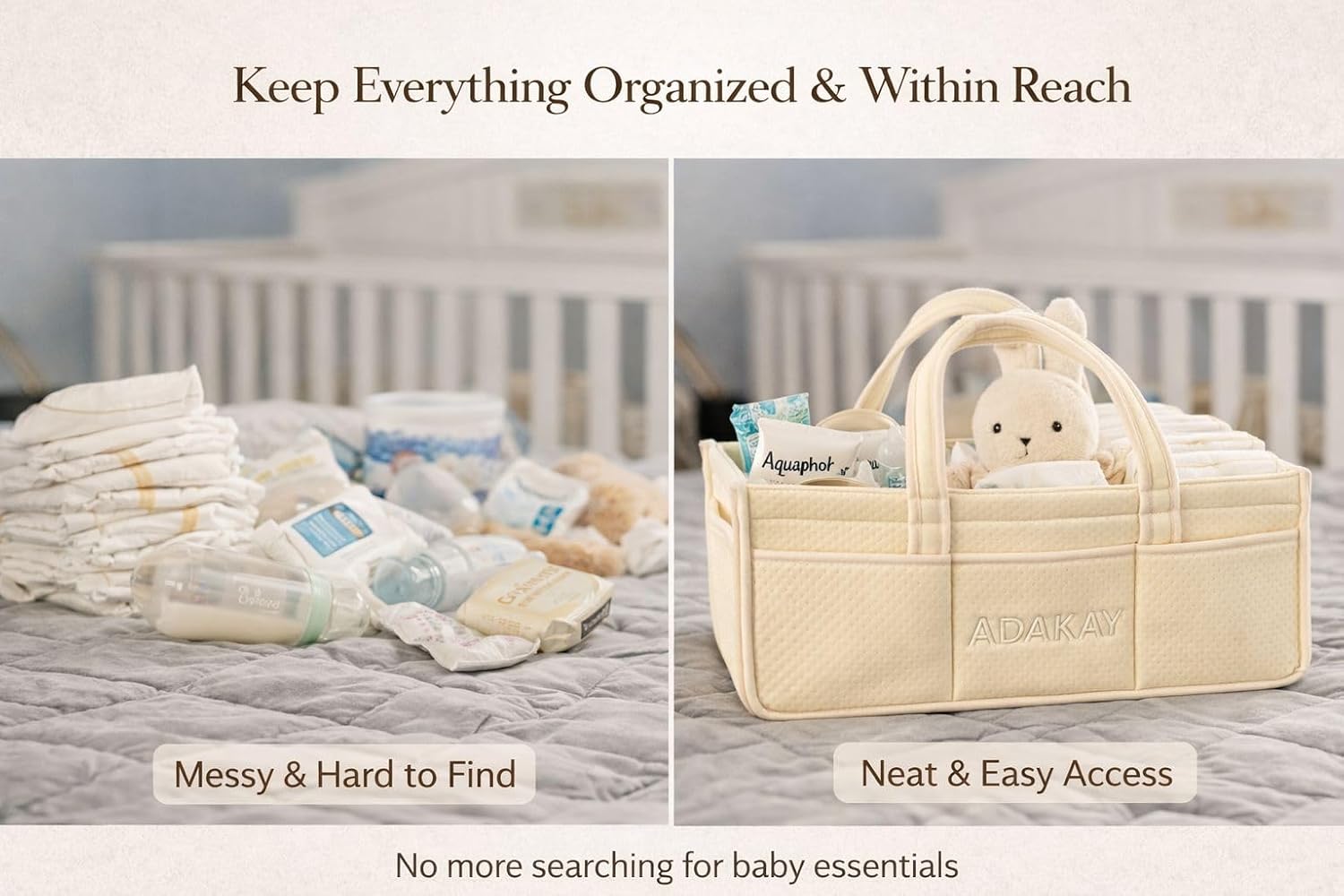 Baby Diaper Caddy Organizer – Portable Storage Basket with Removable Dividers, Cotton Rope Nursery Storage Bin for Diapers, Wipes & Baby Essentials (Beige)