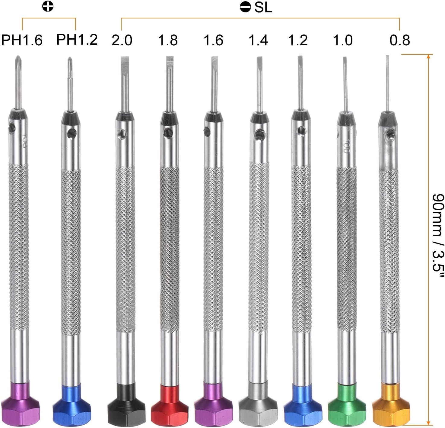 HARFINGTON 9pcs Precision Watch Screwdriver Set SL0.8-SL2 PH1.2 PH1.6 Steel Micro Slotted Phillips Screw Driver with Rotary Cap for Eyeglasses Watches Electronics Computer, Hex Cap