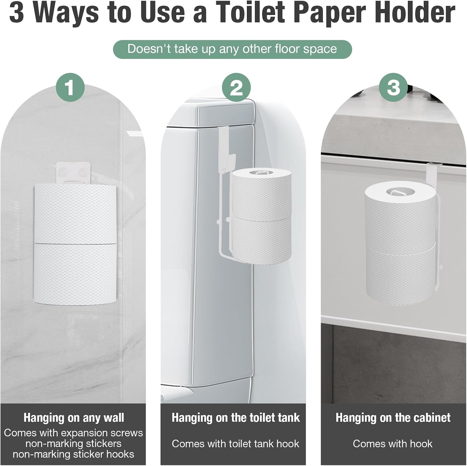 Tokokimo Toilet Paper Storage, Wall Mount Toilet Paper Holder Self Adhesive for 2 Roll Tissue, Over The Tank Toilet Paper Holder Stainless Steel for Bathroom Storage, RV (White 1Pcs) image 3