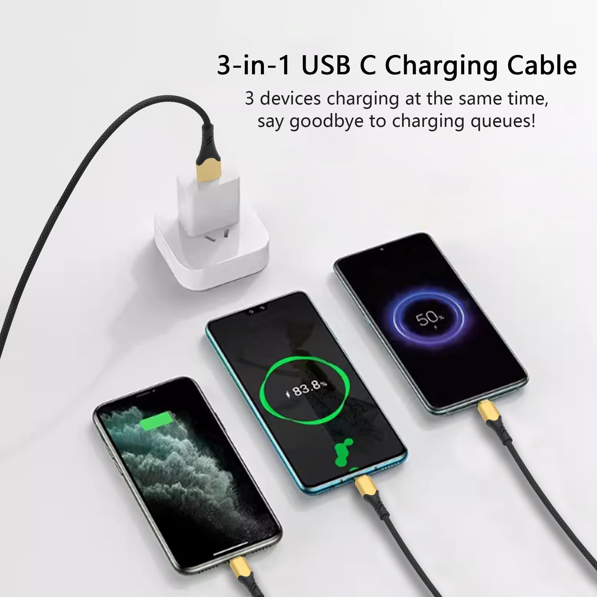 Cavo di ricarica USB A maschio a 3 tipo C maschio, cavo di ricarica rapida 3 in 1 circa 1,5 m, ricarica rapida 5 A, per telefono cellulare, iPhone 15/16, tablet, computer portatile