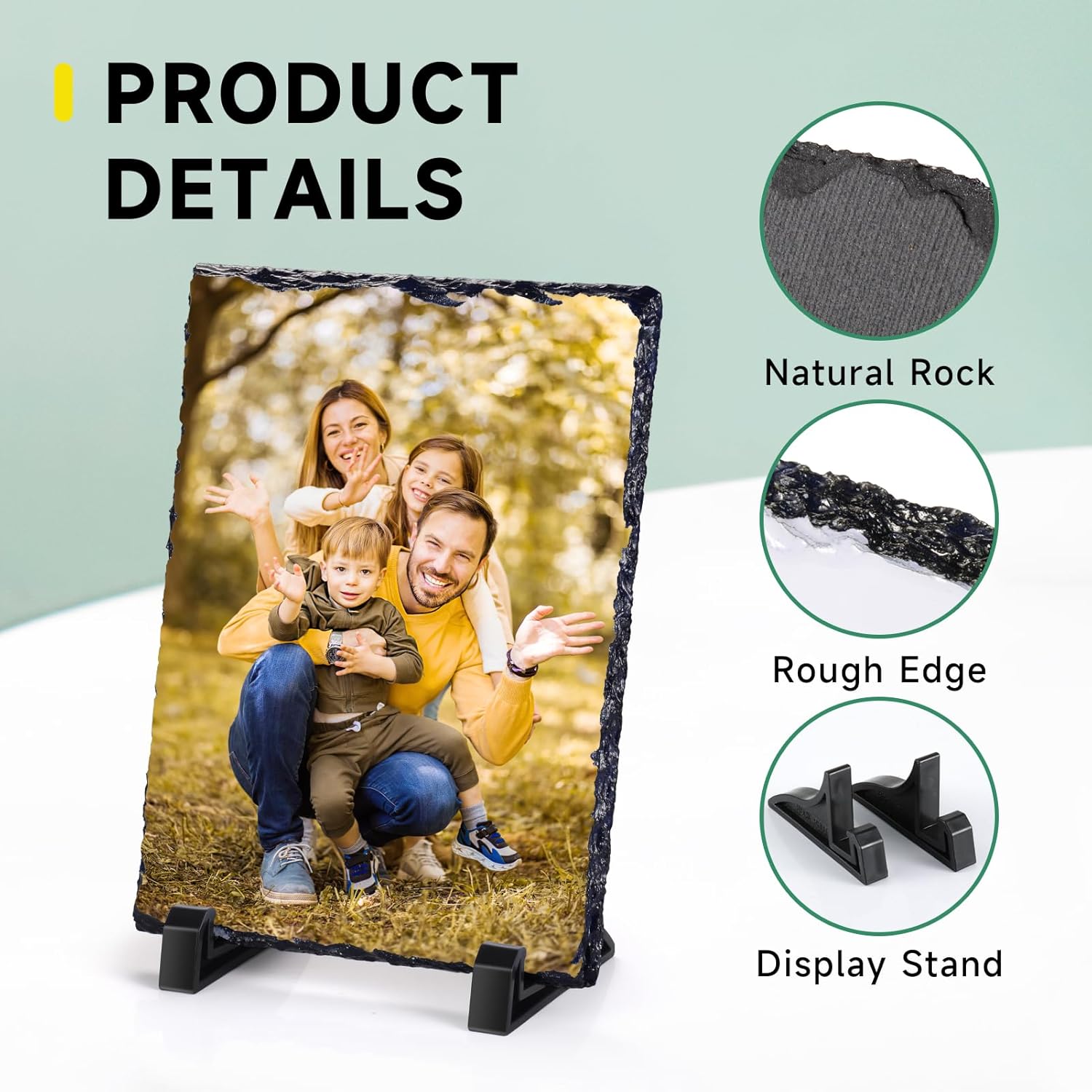WACAR Personalized Rock Slate Photo Frame, Custom Picture Frames, Custom Photo Stone Plaque Frames, Customized Memorial Gifts for Mothers Fathers Day Valentines Wedding Anniversary