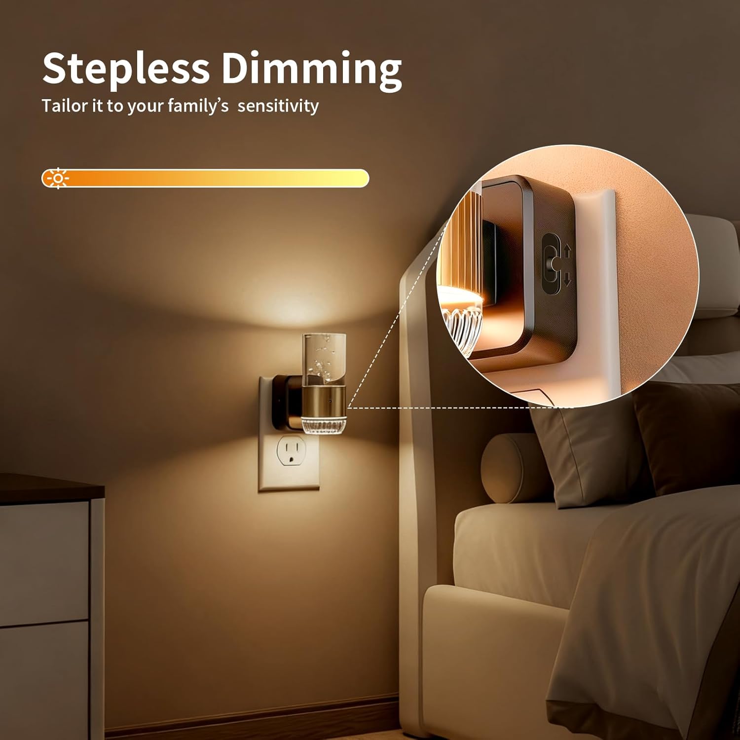 Plug in Night Light with Dusk to Dawn Sensor, Adjustable 0–100LM LED Nightlight with 3 Color Temperatures, 180° Swivel, Acrylic Bubble Light, 2 Pack for Hallway, Bathroom & Bedroom (Copper)