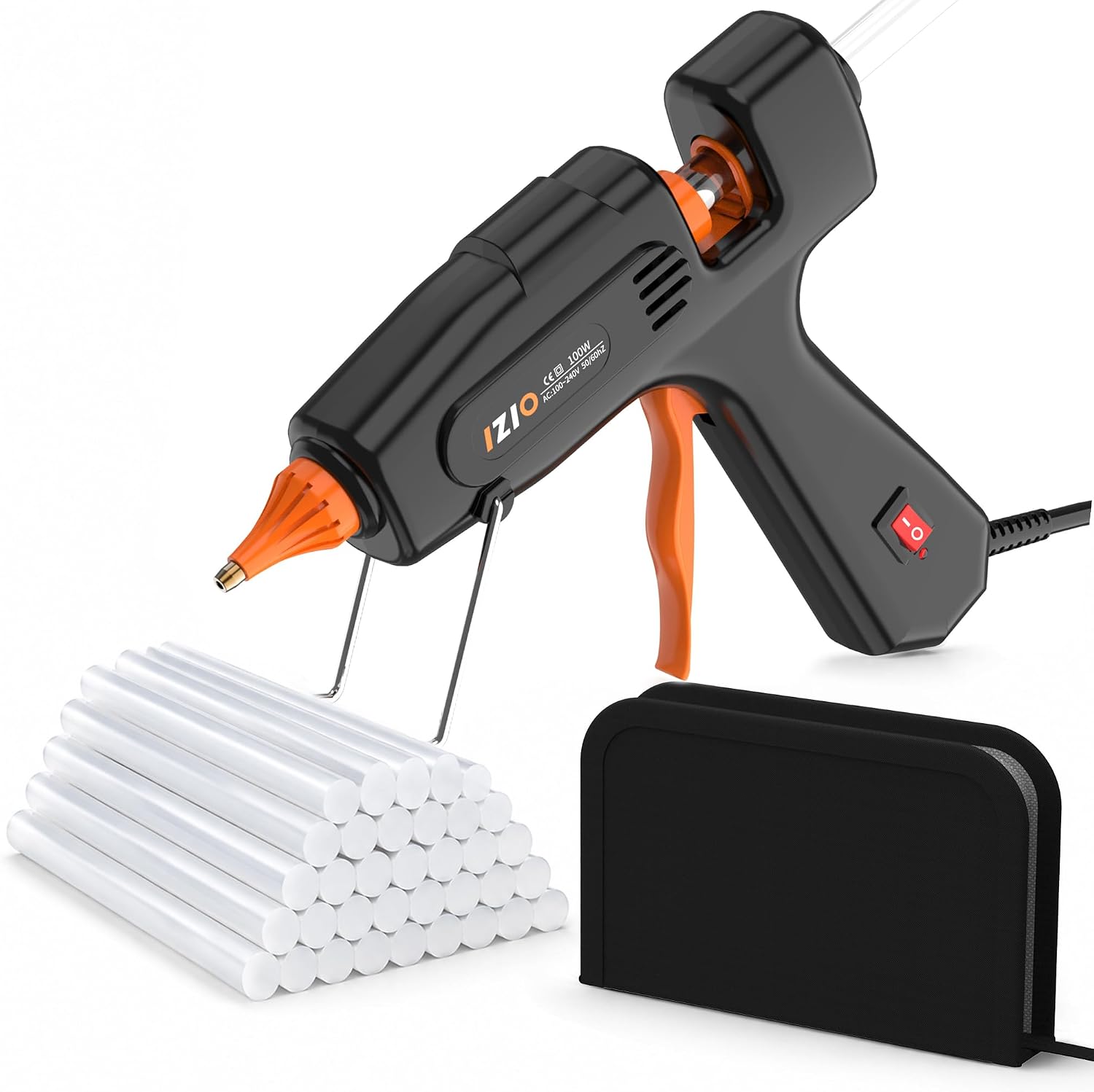 IZIO Professional Hot Glue Gun Kit-100W Fast Heat, 21 Glue Sticks(7/16"), Detachable Anti-Scald Nozzle & Durable Pouch | Heavy lightweight for diy projects, home repairs,ergonomic grip,Black gluegun