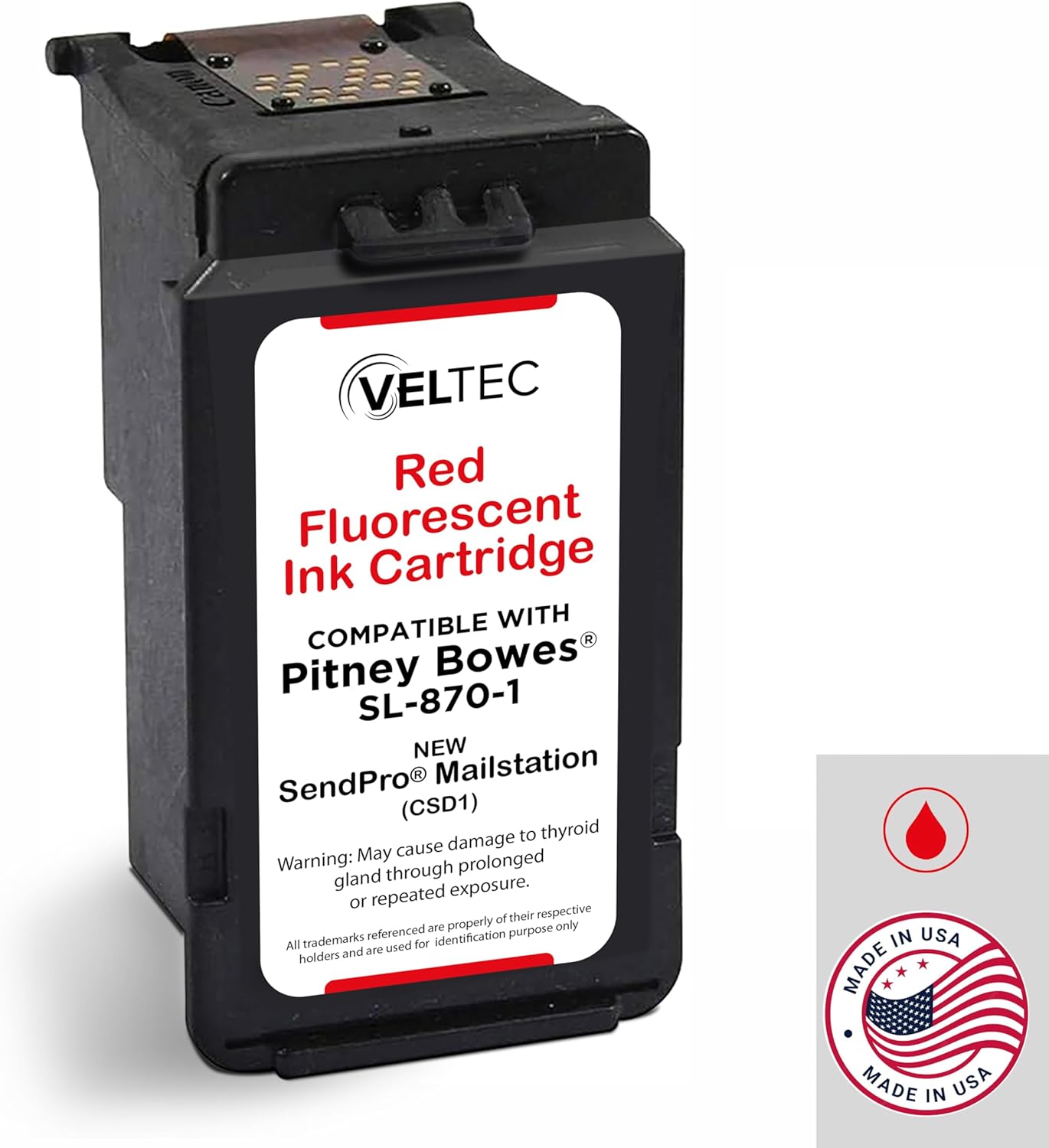 Made in USA Premium Postage Ink Cartridge Replacement for Pitney Bowes SL-870-1 for New SendPro Mailstation (CSD1) (Fluorescent Red, 1 Pack)