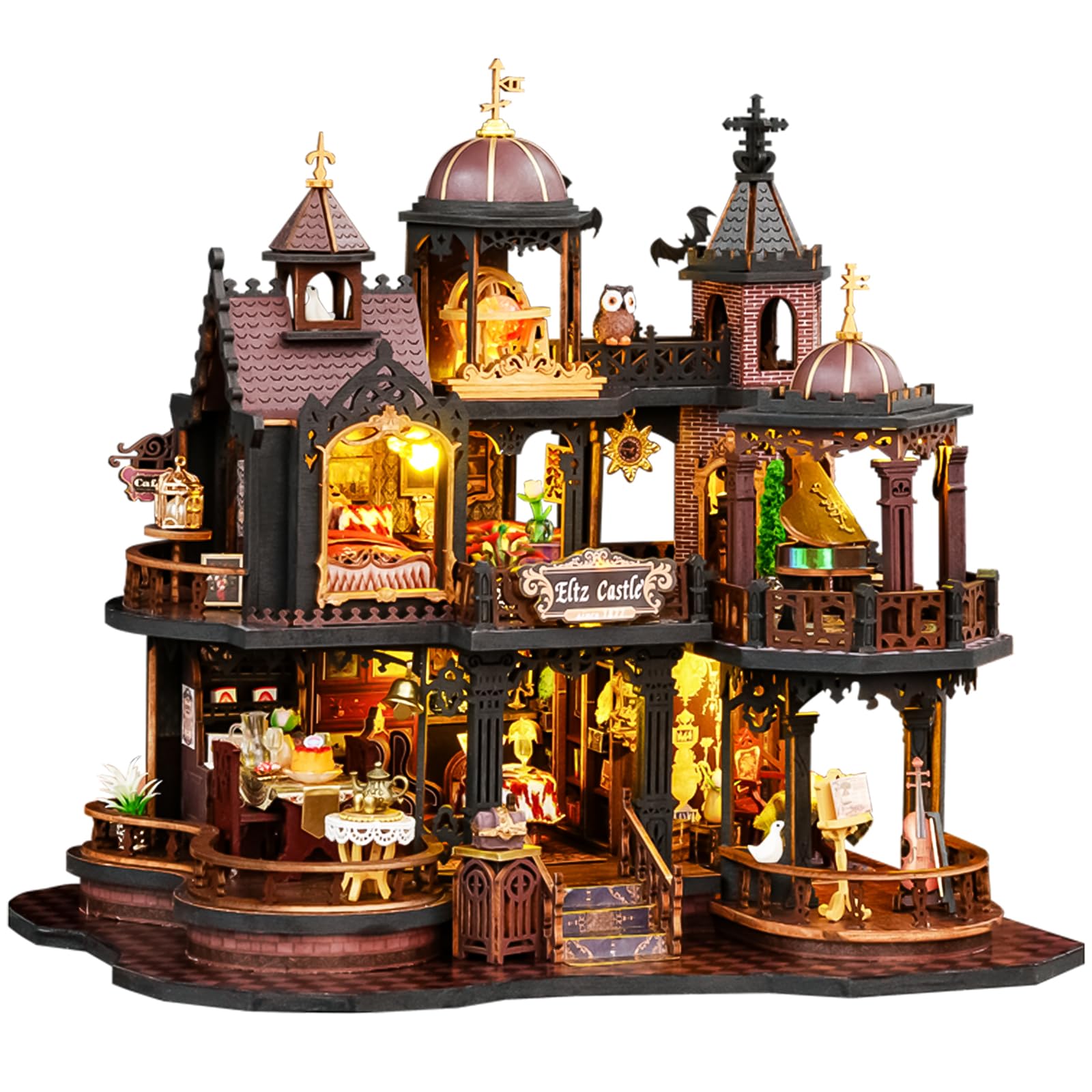 Spilay Miniature House Kits For Adults, Edinburgh Castle DIY Miniature House Kit with LED Light & Dust Cover, Creative Wooden Doll House Unique Gift for Book Lovers (Valentine, Birthday, Christmas)