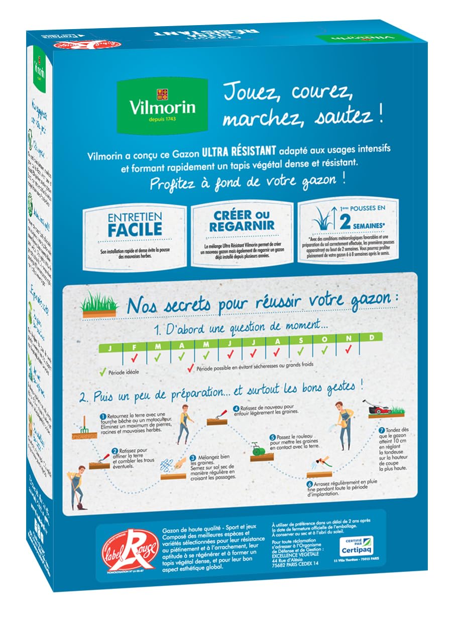 Vilmorin 4462414 Gazon Ultra Résistant, Vert, 1 kg - 2