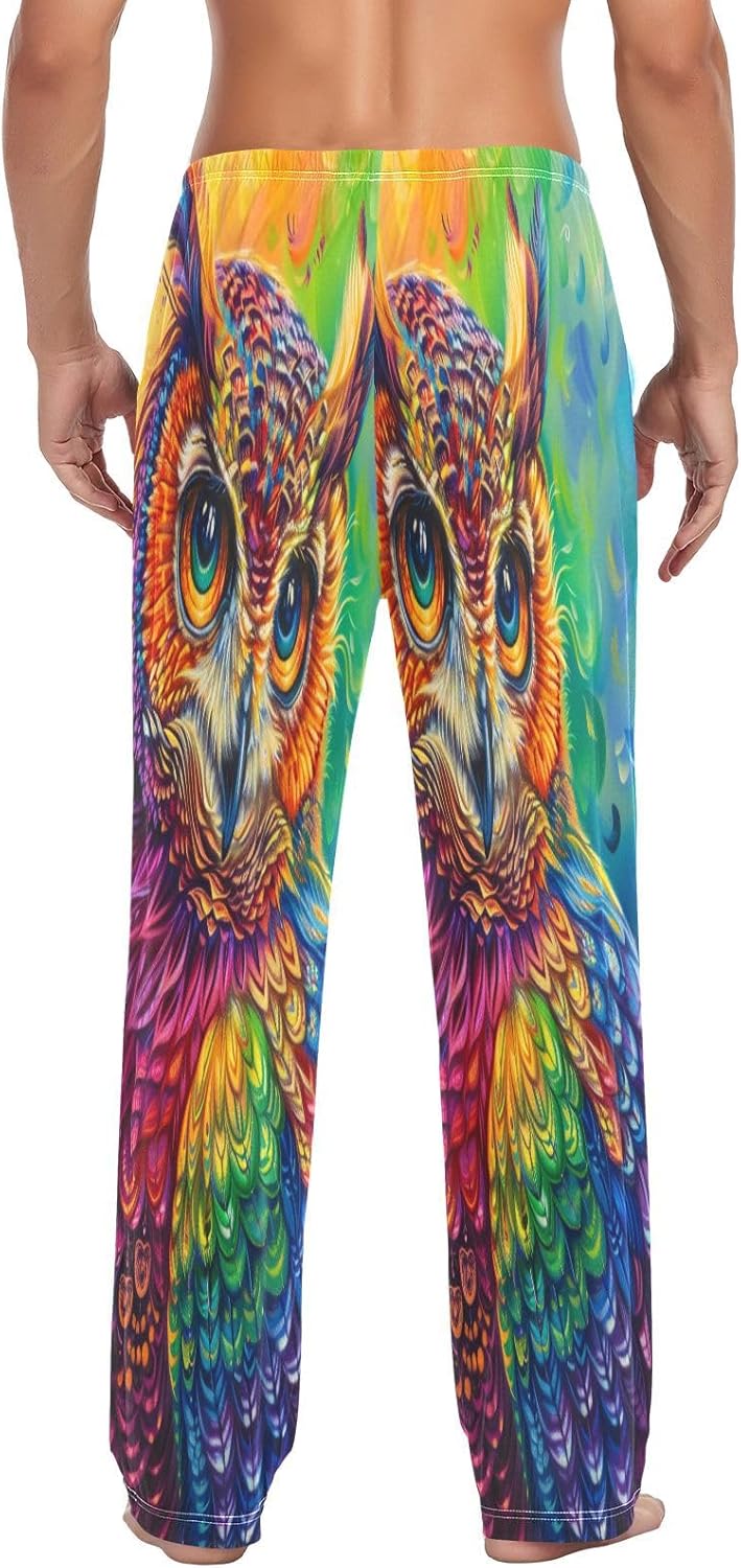 ALAZA Rainbow Owl Panting Men's Pajama Pants Men Cotton Pajama Bottoms with Pockets, S