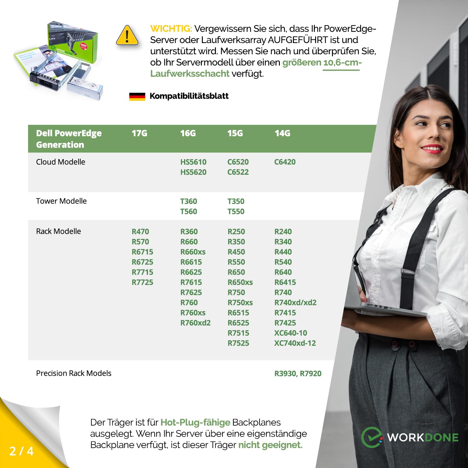 WORKDONE 3,5-Zoll Drive Caddy mit 2,5-Zoll HDD-Konverter – Kompatibel mit PowerEdge Server-Gehäusen und Festplattenrahmen der 14.–16. Generation: T360, R360, T560, R660, R340, R440, R540, R640, R740