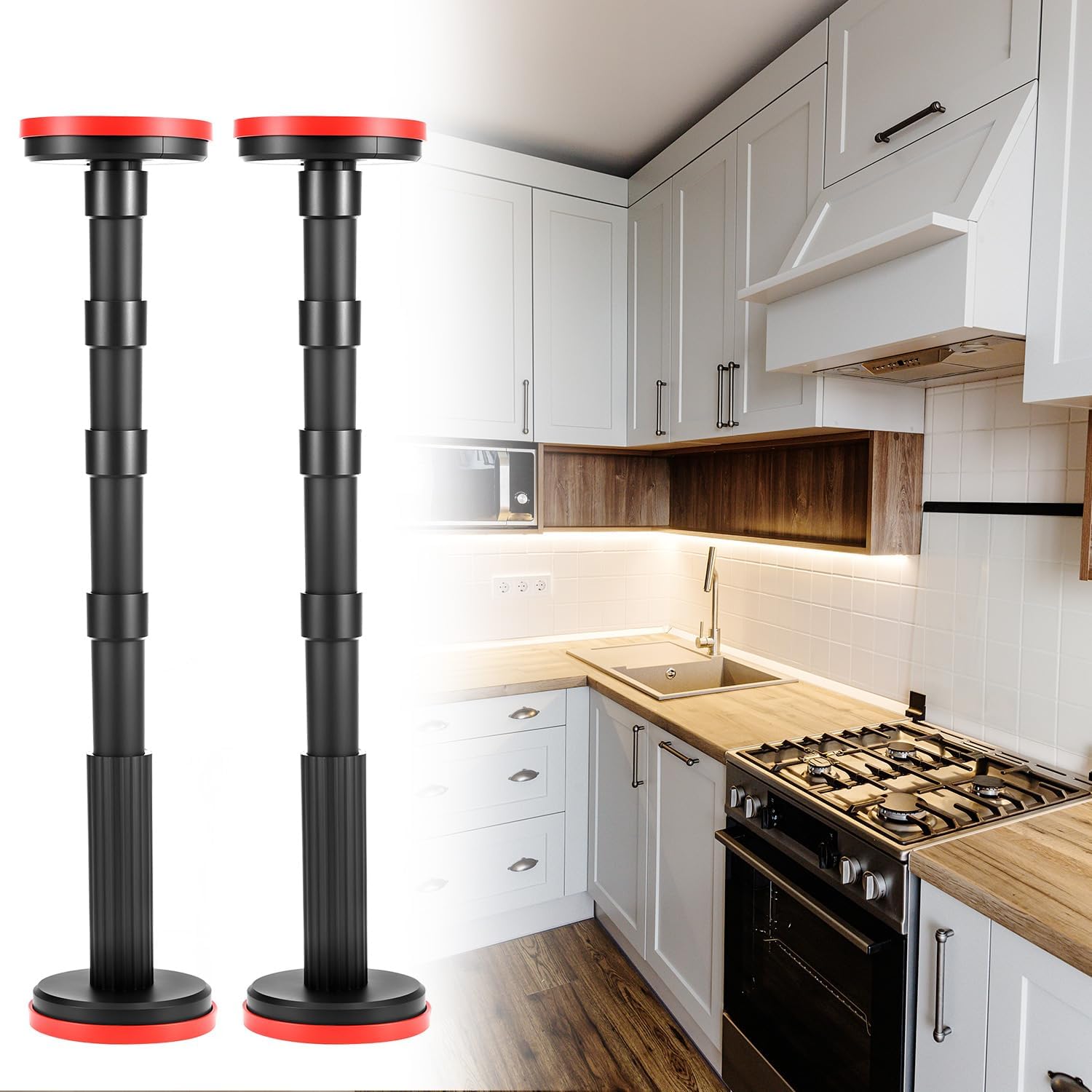 QWORK Adjustable Telescopic Support Pole, 2 Pcs Cabinet Jack Support Rod, Cabinet Lifting Bracket, 7.1"-22.9" Height Adjustable Undermount Sink and Floor Jack System, 440 lbs Capacity