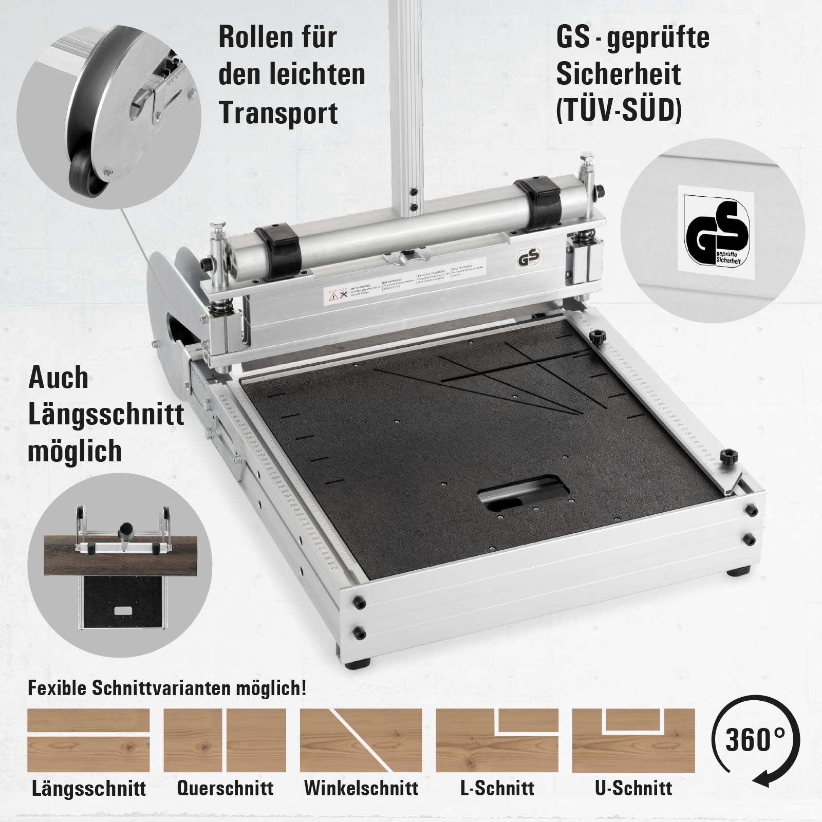 BAUTEC DESIGNCUTTER XL 360° » Profi-Laminatschneider mit Rollen » 420mm Schnittbreite » Längsschnitte möglich » Inkl. 23-tlg. Verlegset, Ersatzklinge, Schleifstein, Knieschoner, Schaber