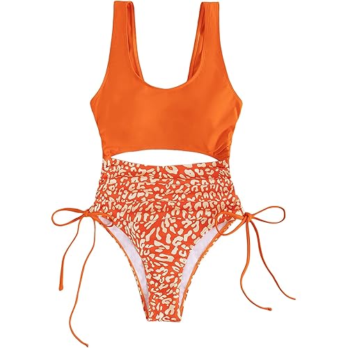 MakeMeChic Women's Dalmatian Print Sleeveless Cut Out High Waist One Piece Swimsuit Bathing Suit