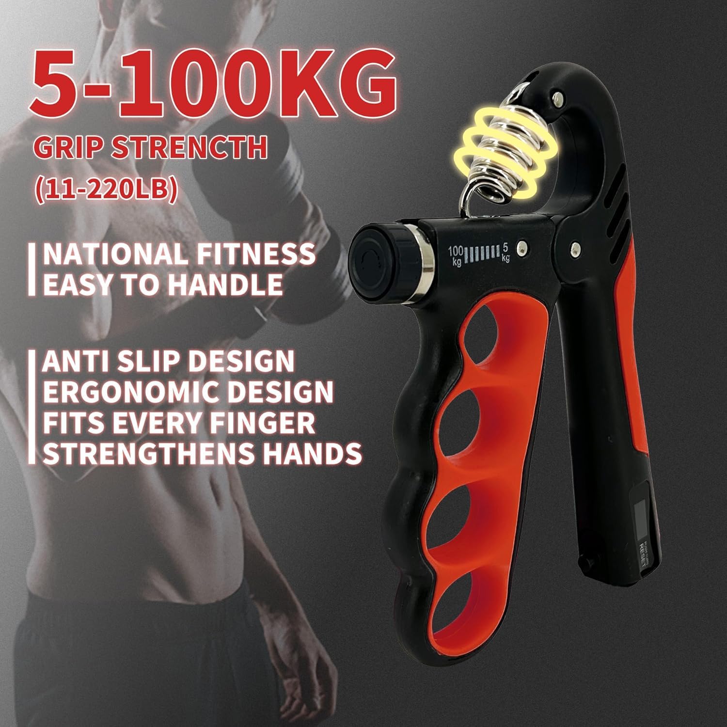 XYNO Grip Strength Trainer 2 Pack β Adjustable 11-220 Lbs with Auto Counter | Hand Grip Strengthener & Forearm Exerciser for Gym, Athletes, Musicians, Injury Rehab & Home Workout (RED) 1