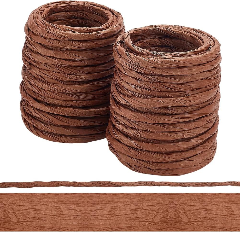 FREEBLOSS 26 Yards Brown Raffia Paper Ribbon 5mm Twisted Paper Craft Rope Wrapping Ribbon for Gift Wrapping Basket Making DIY Crafts Party Decor (Unfolding Width 10mm, 13 yds/roll)
