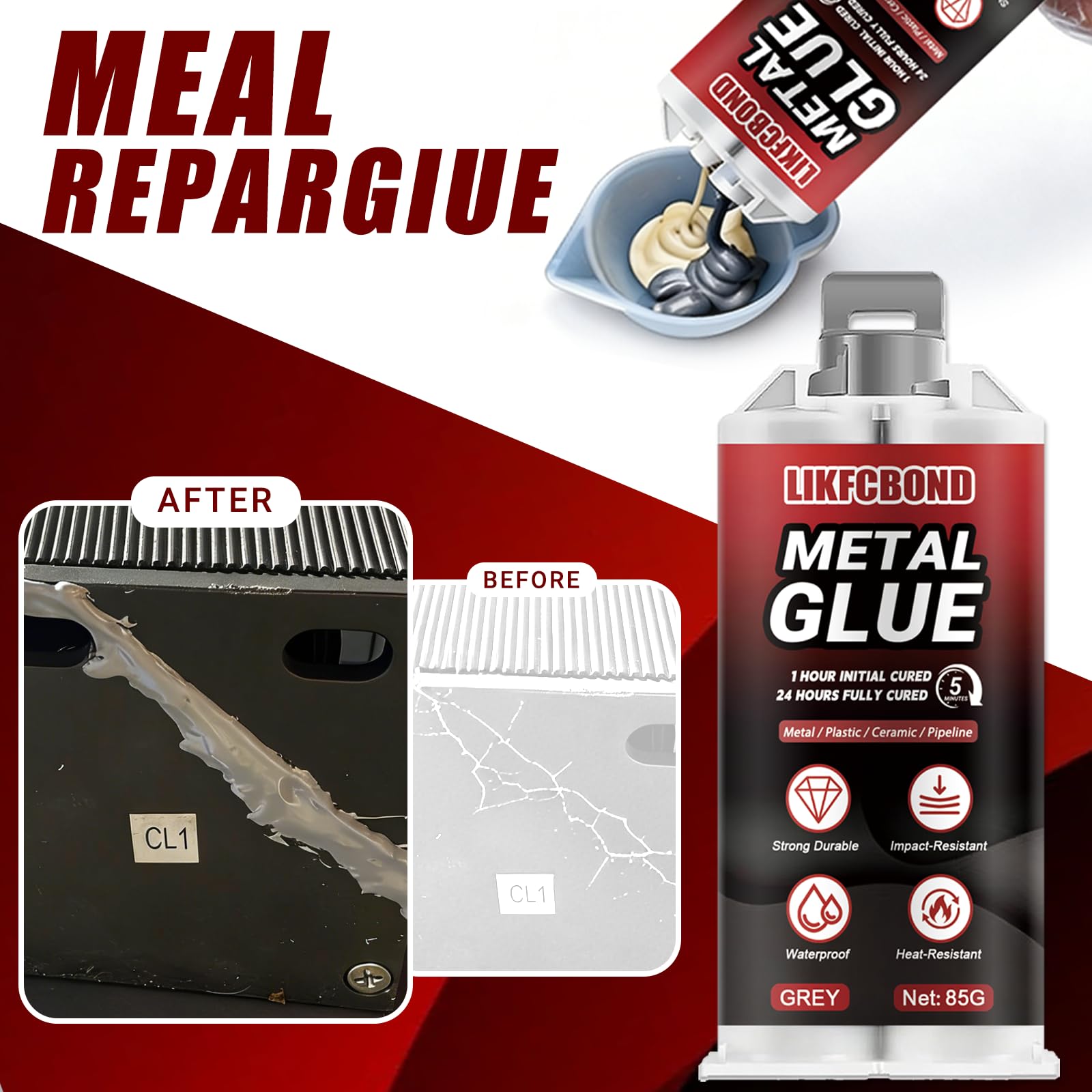 Colla per Metallo Extra Forte, 85g Pasta per Saldatura a Freddo a Base di Metallo Liquido, Resistente al Calore e Impermeabile, Colla Metalli per Saldare Riparare Metallo, Alluminio