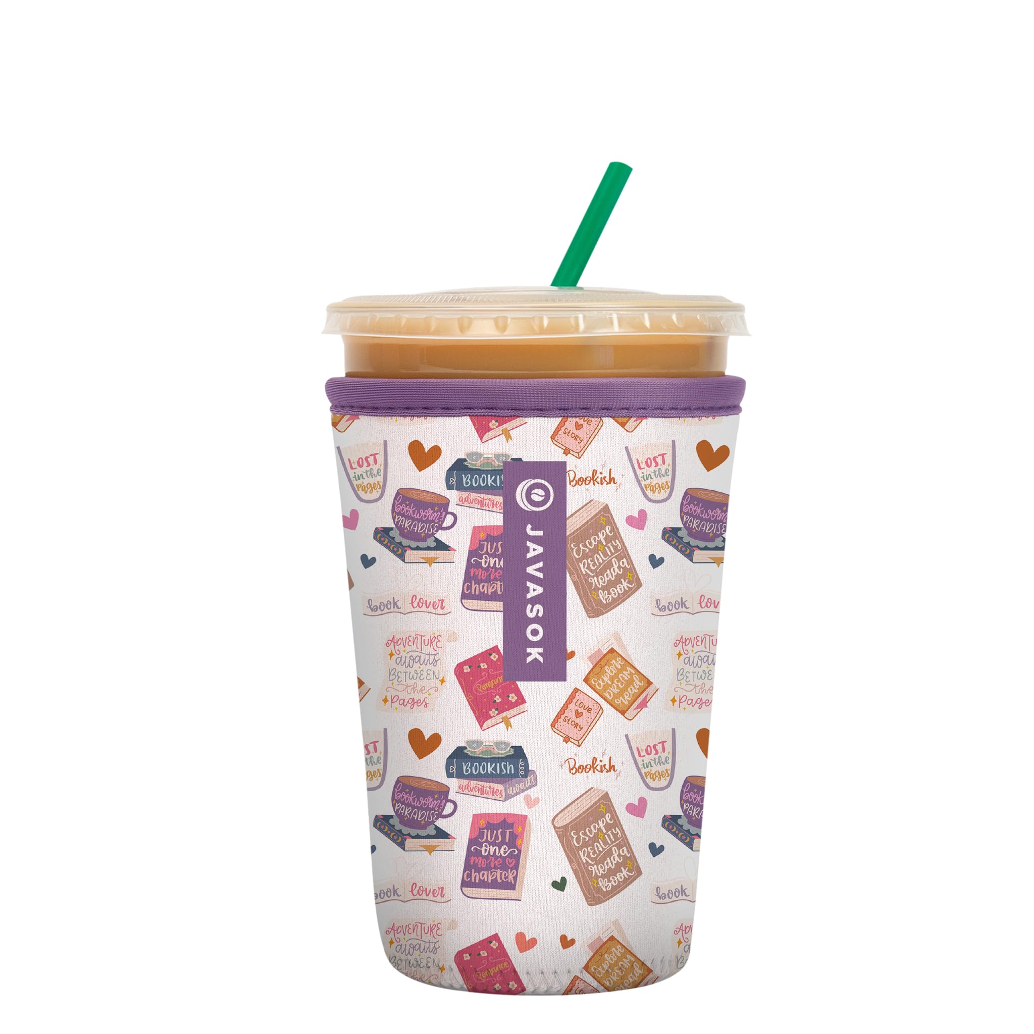 Sok It JavaSok Iced Coffee &amp; Cold Soda Insulated Neoprene Cup Sleeve (Just One More Chapter, Medium: 22-28oz)