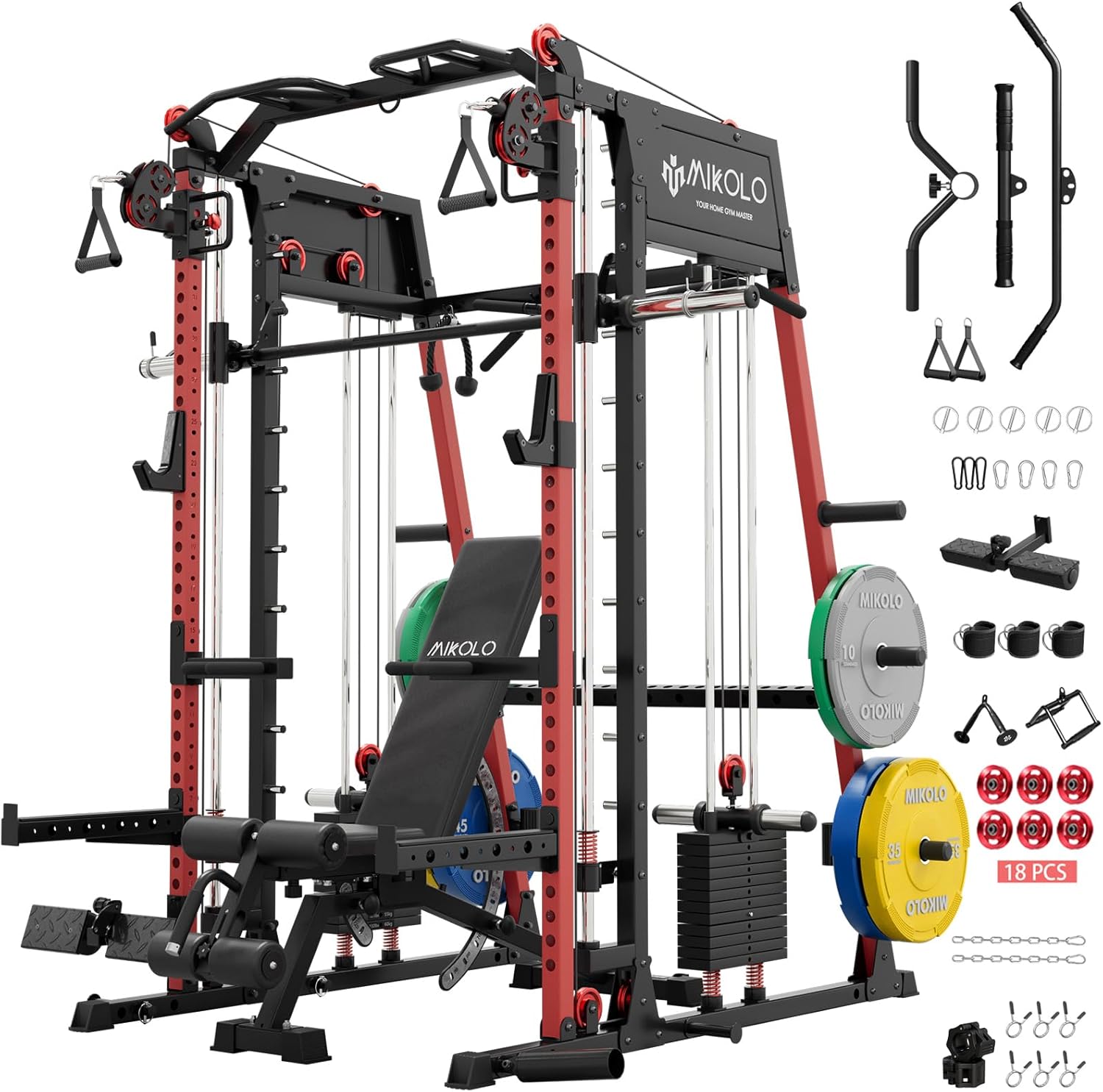 Mikolo M4 2.0 Smith Machine, All-in-One Home Gym Power Cage with LAT Pulldown & Cable Crossover, Squat Rack for Full Body Workouts