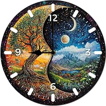 10" Moden Style Wall Clock, Painting Tree Moon Bedroom Clock Lovely Wooden MDF Unframed Design