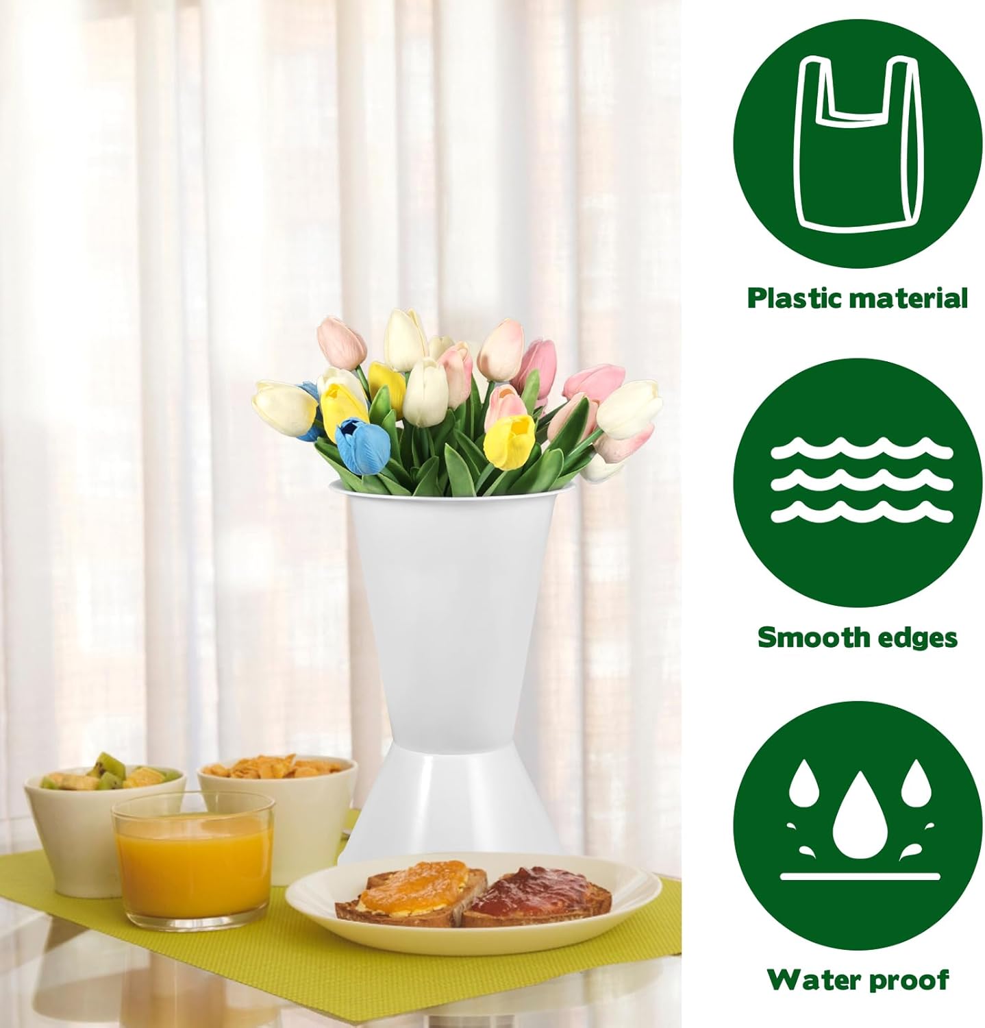 8 Pack Modern Round Vases Flower Buckets, 11.8 Inch Inch Plastic Floral Flower Vases for Centerpieces Floral Display Decorative Buckets Table Home Bridal Shower Wedding Festival Decorations