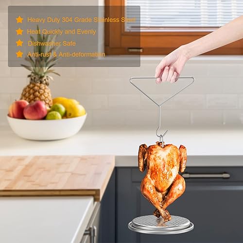 Miniatura 3 de KEESHA Soporte mejorado para pavos, colgador de aves de corral, accesorios de cocina para barbacoa, estante vertical para ahumar pollo entero, juego