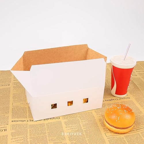 Miniatura 8 de BAKIPACK 20 recipientes rectangulares de comida para llevar, 7 x 4 x 3 pulgadas, loncheras de cartón blanco, cajas de catering, cajas para llevar,