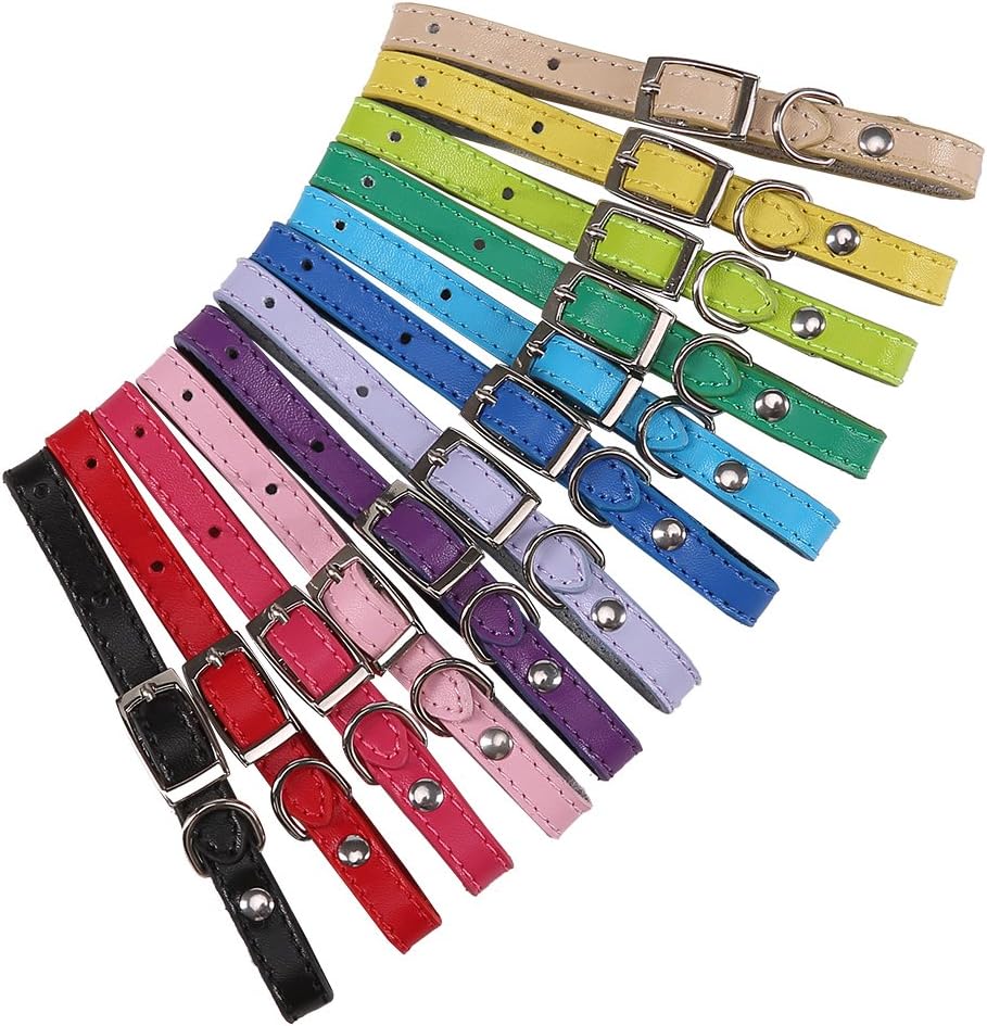 KOOLTAIL 12 Pcs Leather Puppy ID Collars whelping Identification Collar for Dogs Cats 6" - 10"