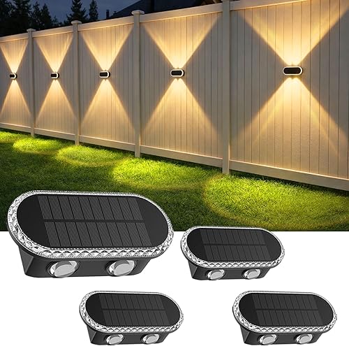 Miniatura 9 de Luces solares para valla al aire libre: paquete de 8 luces solares impermeables IP65 para pared, LED de doble lente arriba abajo 3000 K/4000 K/6000