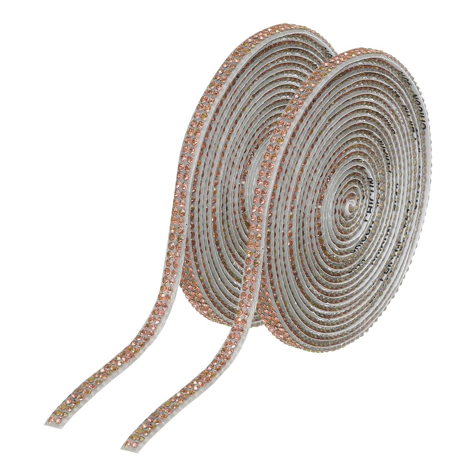 sourcing map 2Pcs Rhinestone Ribbon Self Adhesive Crystal Rhinestone Strips 0.4cm x 3 Yard Bling Rhinestone Ribbon Roll 2 Rows for DIY Crafts Wedding Clothing Nails Decoration, Champagne