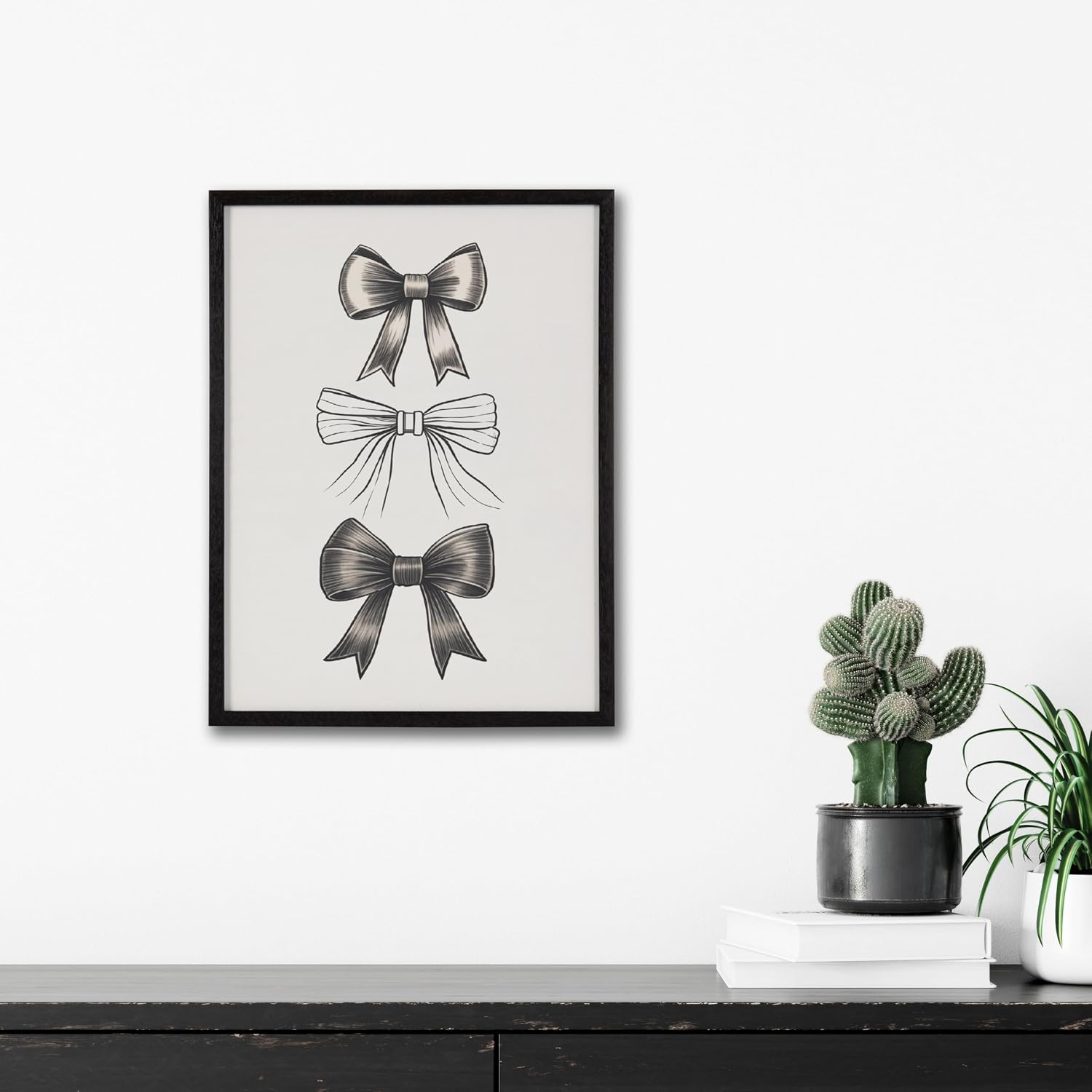 Kate and Laurel Coquette Preppy Retro Girly Black Bows Framed Wall Art by The Creative Bunch Studio; 12x16 Black; Cute Hair Bow Art for Wall