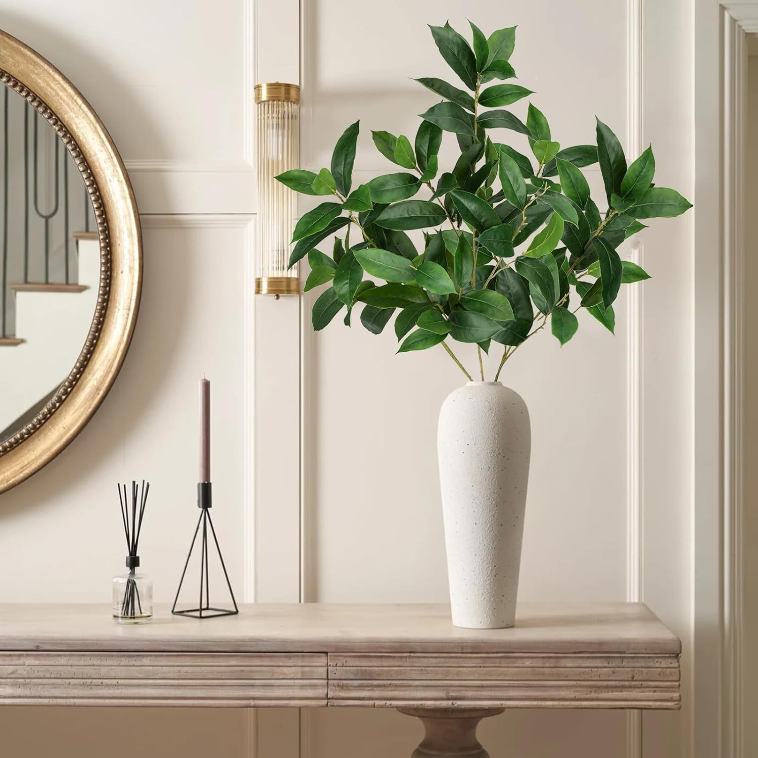 GnFlus 40.5 Artificial Greens Branches 3Pcs Fake Leaf Stem Eucalyptus Branches Faux Plants for Home Bedroom Office Wedding Vase Table Centerpiece Decoration