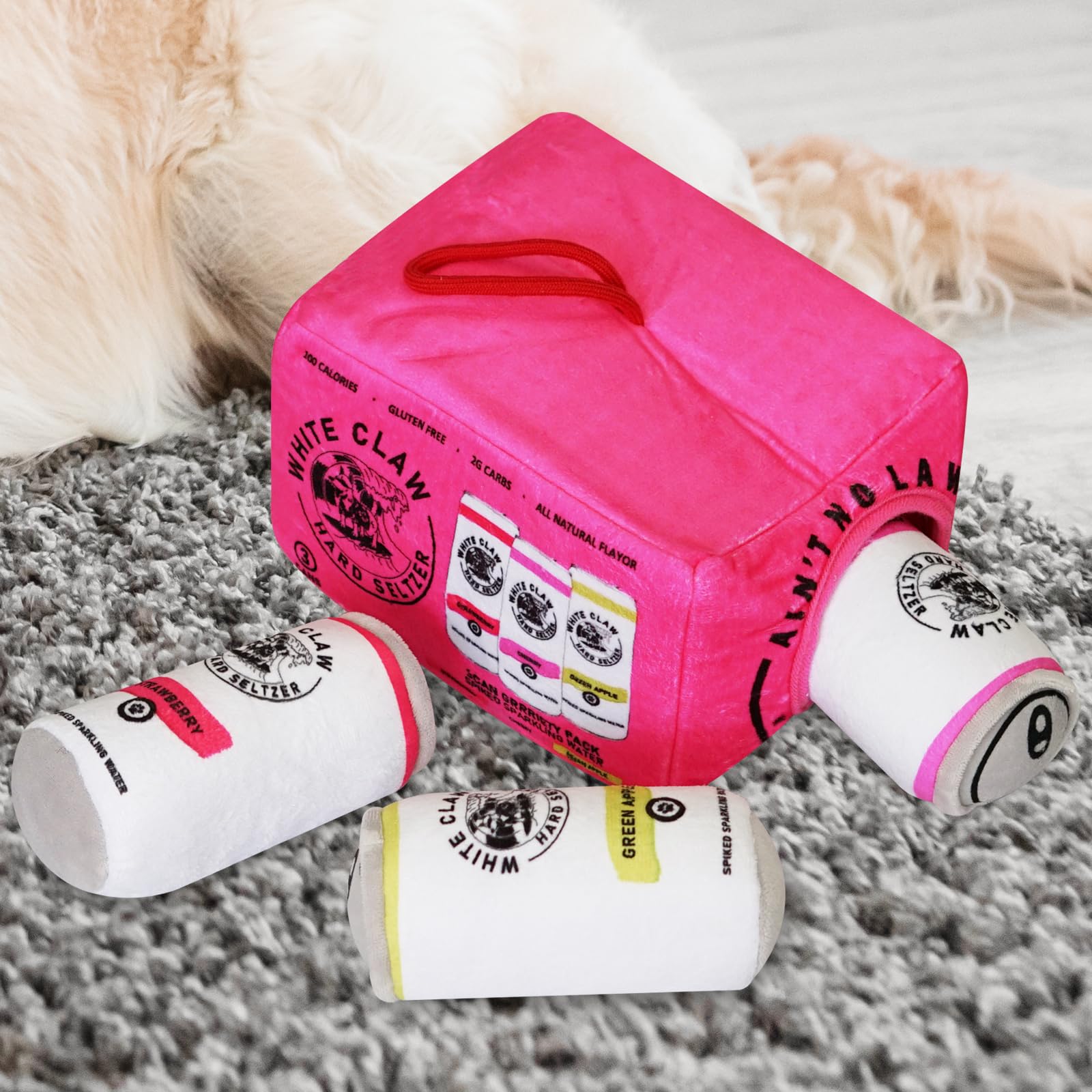 Juguete chirriante de peluche para cachorros, divertido patrón de botella de vino de imitación, tres juguetes en miniatura y juego de combinación de casa de actividades, adecuado para regalos
