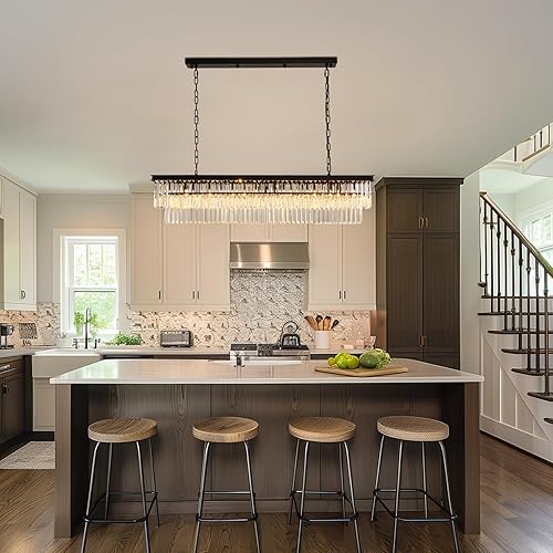 Miniatura 8 de NOXARTE Candelabros rectangulares para comedor, moderna lámpara rectangular de cristal negro, 8 luces, accesorio colgante para cocina, isla, bar,